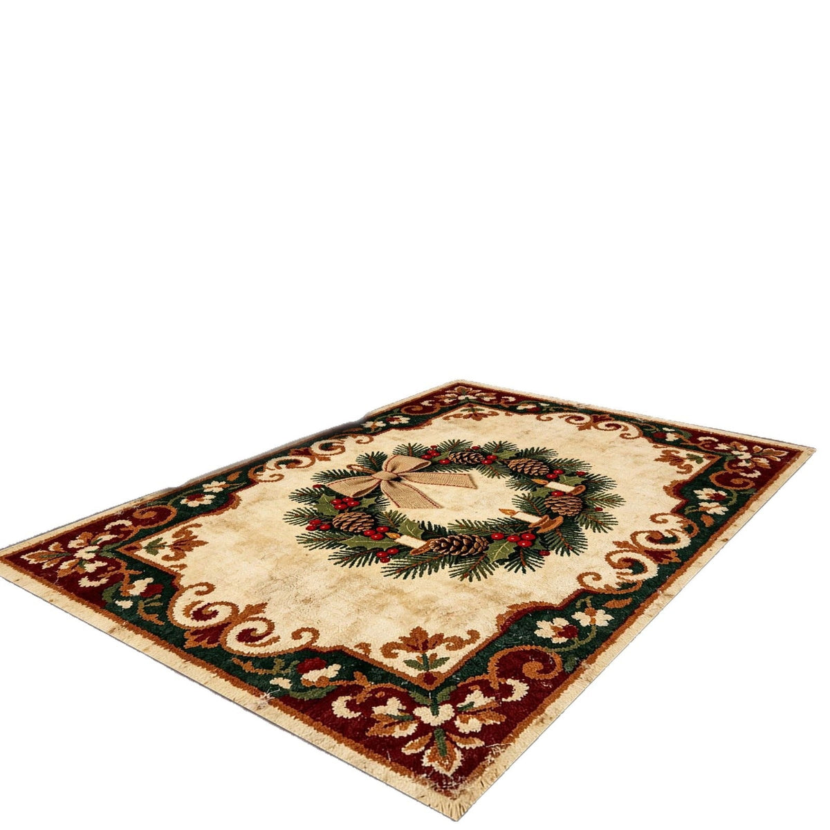 Christmas Area Rug with Snowflake and Pine Cone Pattern | Plush Soft Pile, Non-Slip Backing | Washable Holiday Floor Decor