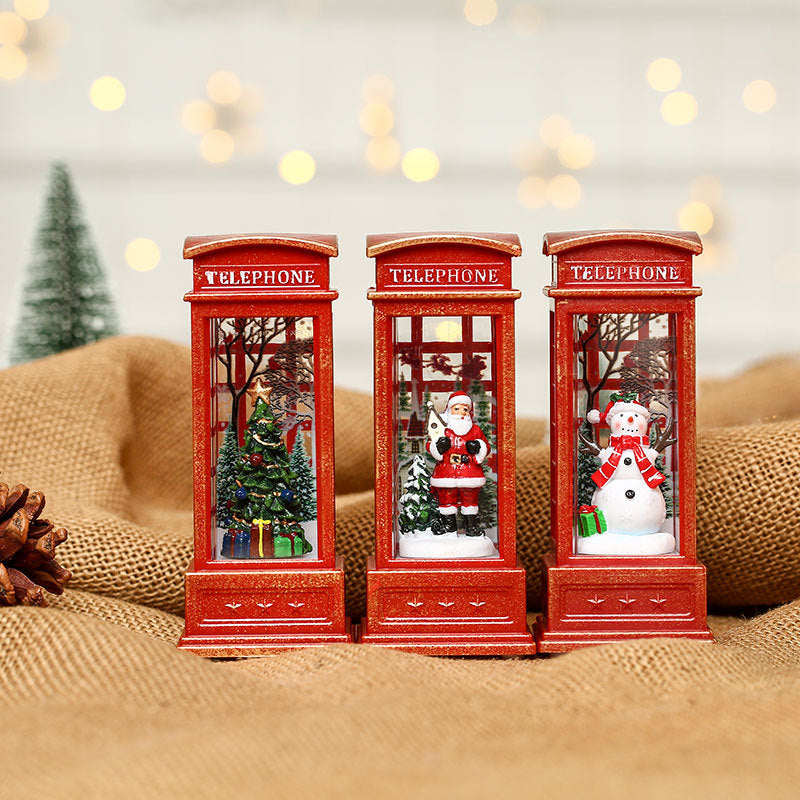 Snowman in a Red Telephone Box Figurine | Tabletop Christmas Decorations for Mantel Display | Lightweight, Easy to Move