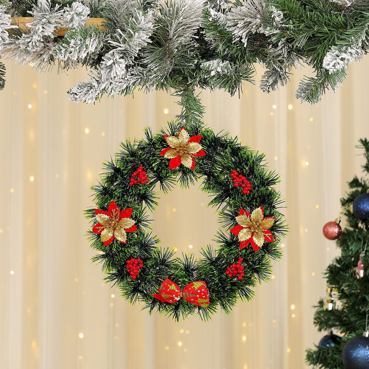 Christmas Wreath with a Felt Reindeer Face and Red Berries | Hanging Loop for Doors and Sheltered Porches | 16 Designs