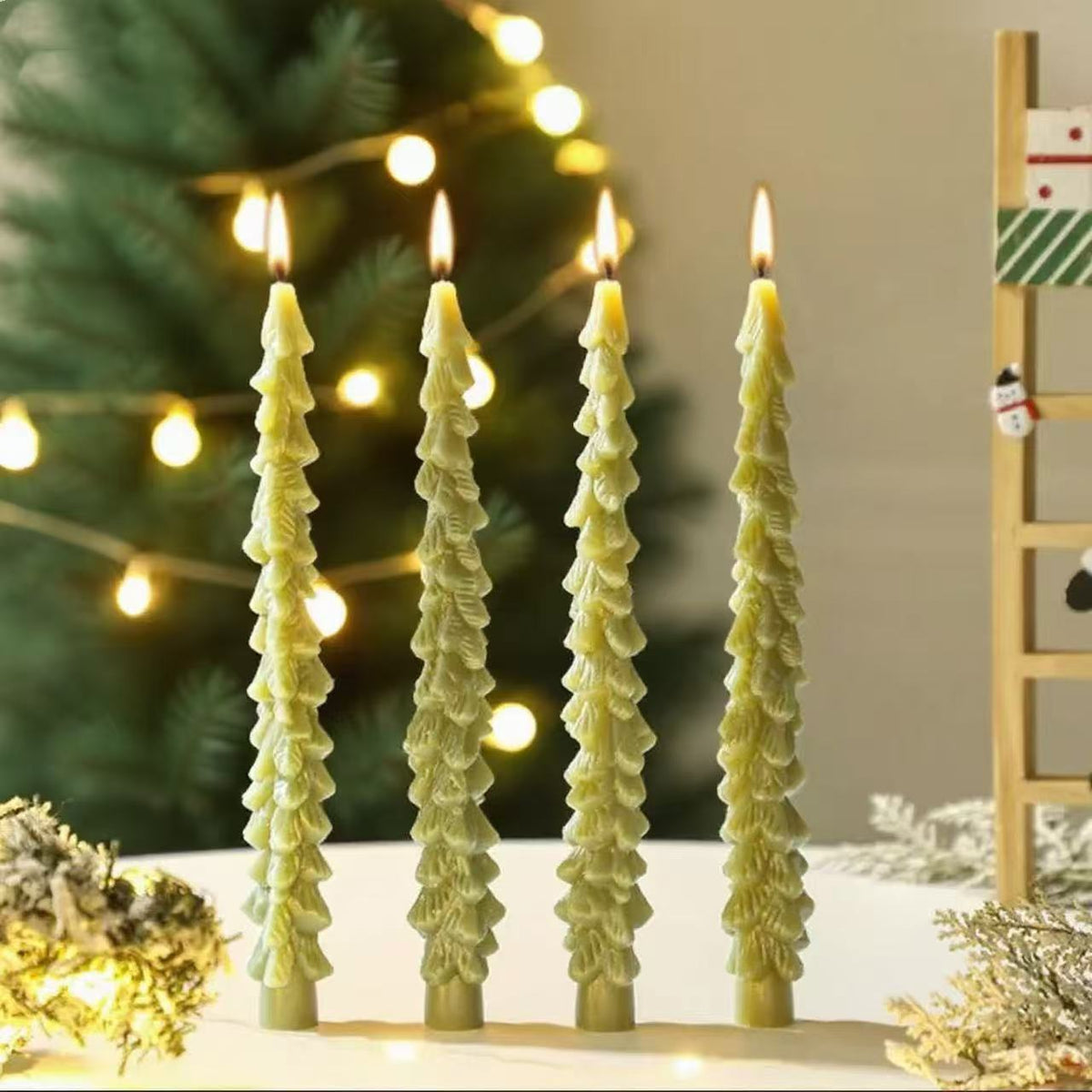 Sculpted Christmas Tree Taper Candle with Layered Branches | Cotton Wick for a Clean Even Burn | Festive Table Decorations