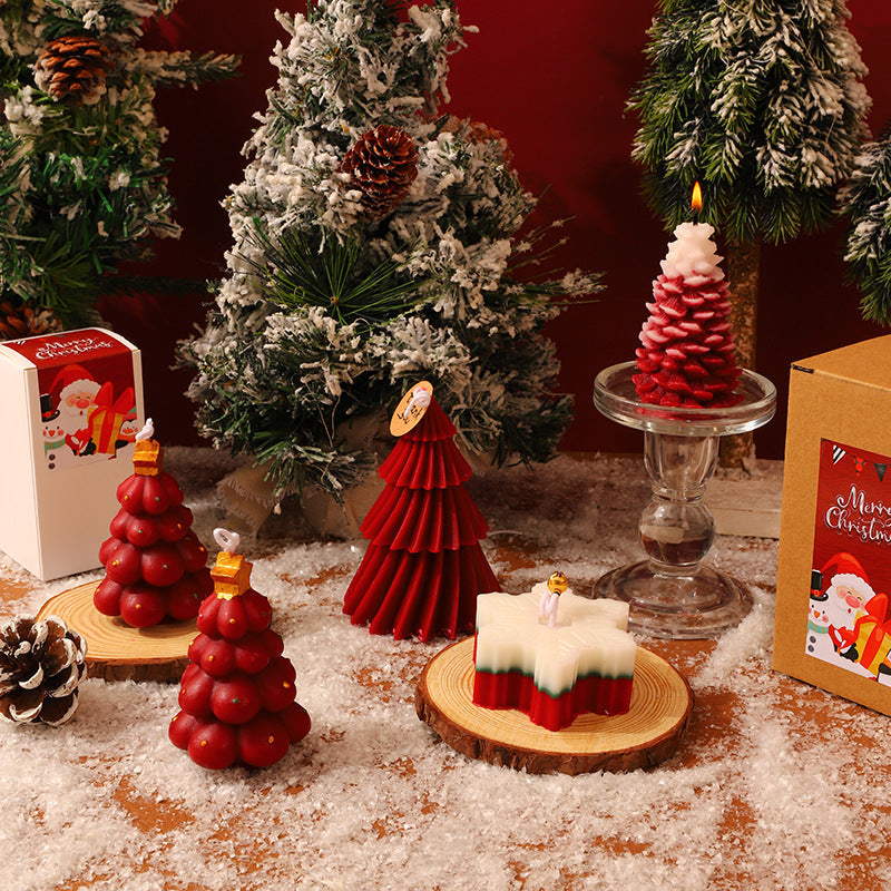 Bubble Christmas Tree Candle with Star Top | Hand Poured Wax, Cotton Wick | Holiday Centerpieces for Mantel and Tabletop