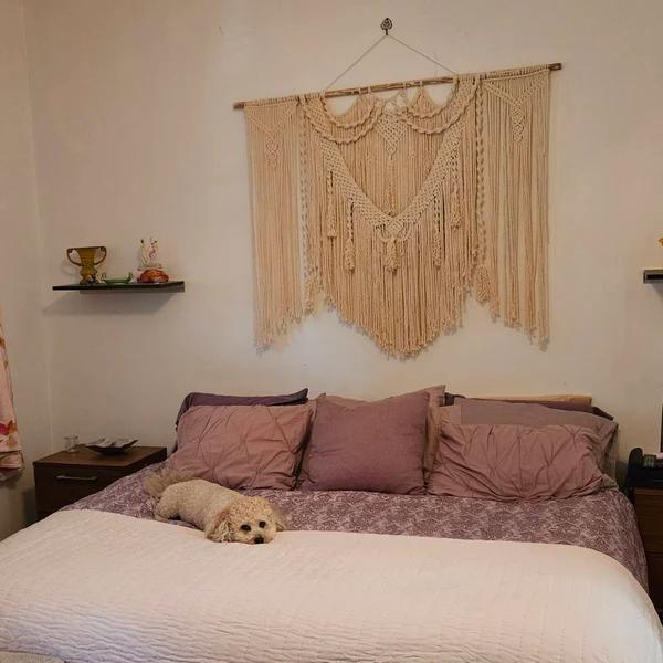 Handmade Macrame Wall Decor with Wooden Dowel | Large Boho Panel for Living Room and Bedroom | One Size