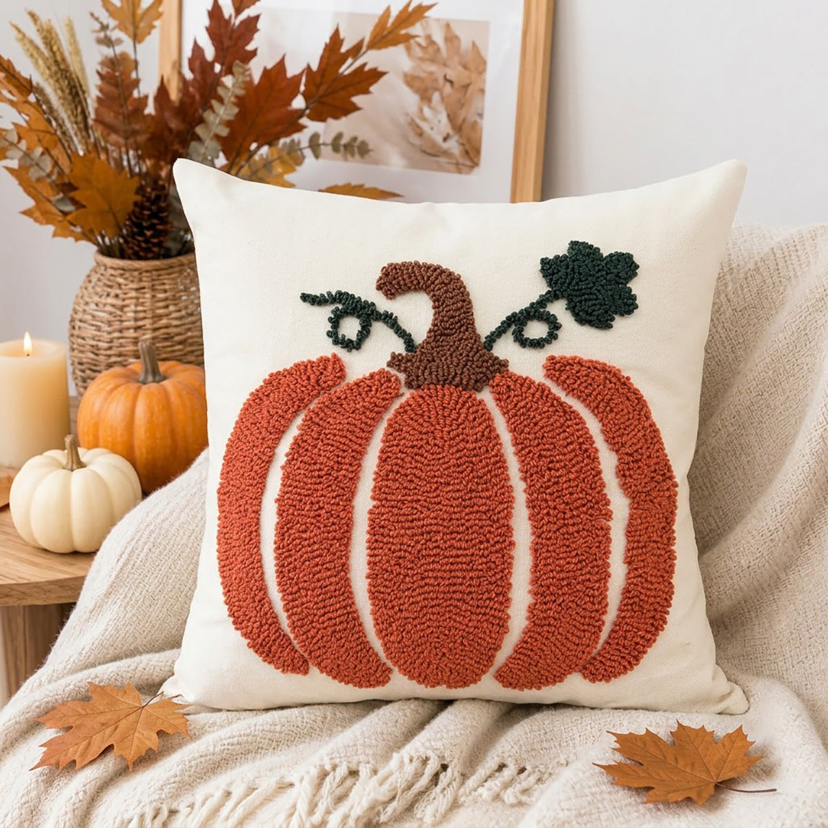 Halloween Pumpkin Throw Pillow | Available in 8 Colors and 2 Sizes | Plush Accent for Sofas, Chairs, and Beds
