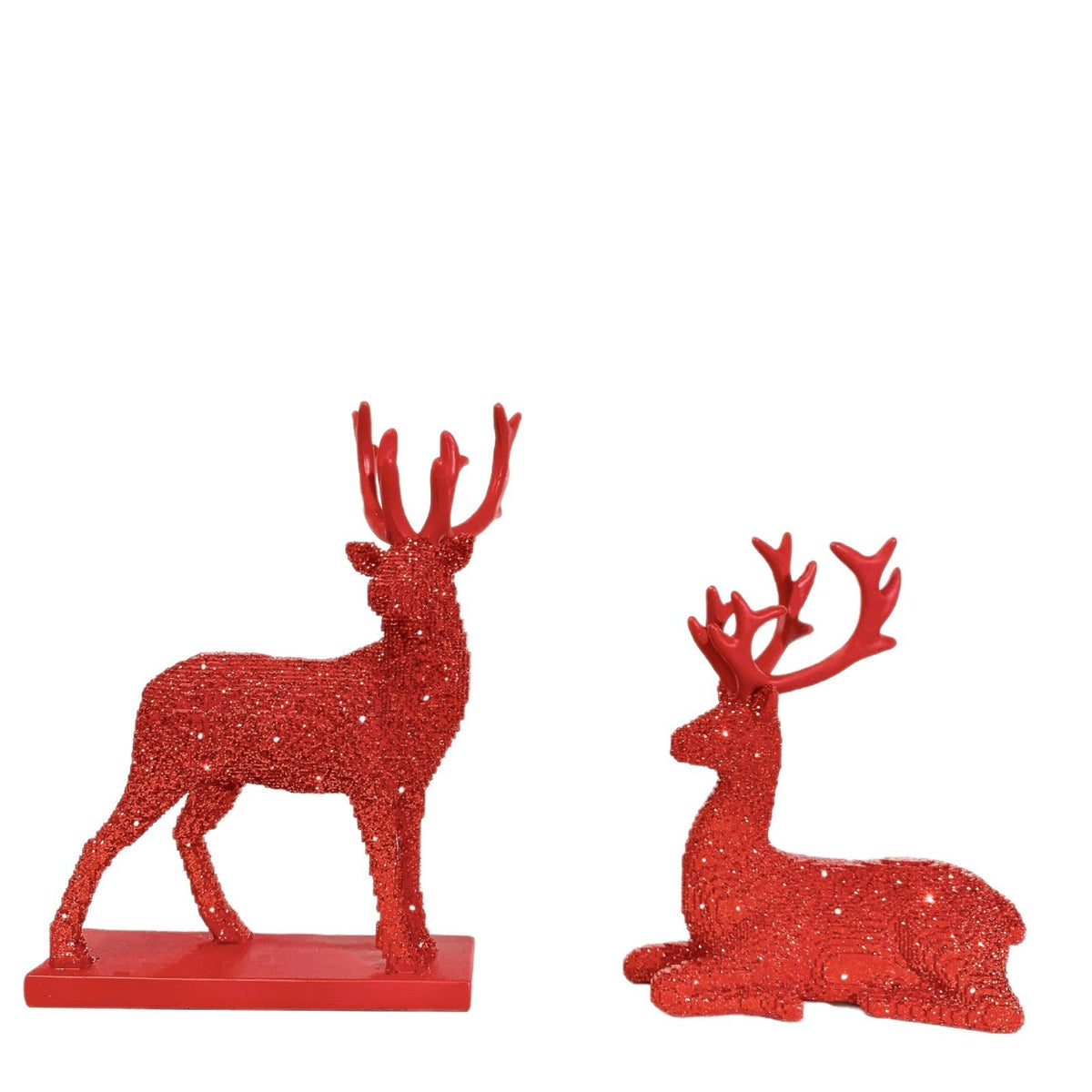 Glittering Reindeer Figurine for Christmas | Deer Decor in Gold, Red or Silver | Sparkling Accent for Shelf and Mantel