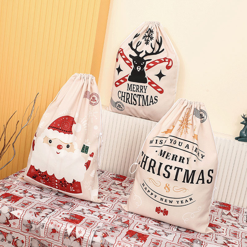 Christmas Gift Sack with Merry Lettering | Drawstring Top and a Sturdy Fabric Build | Reusable Wrap and Storage, 3 Designs