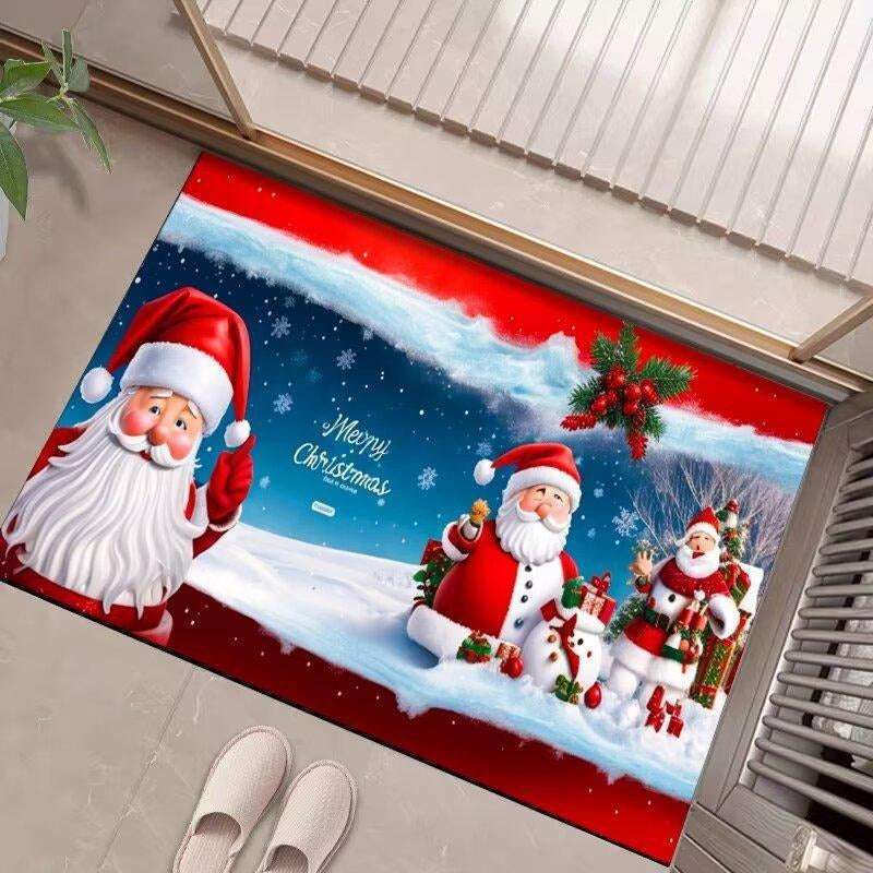 Christmas Door Mat with Merry Santa and Gift Print | Durable Fibers, Strong Underfoot Grip | Indoor Outdoor Entryway Decor