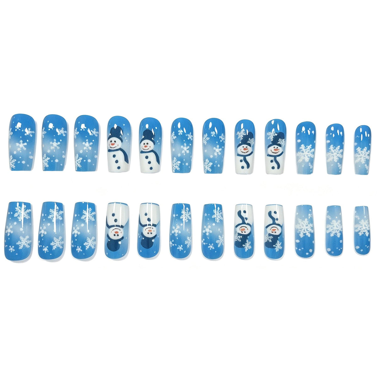 Blue Christmas Nails with Snowman and Snowflake Art | Pre Shaped Acrylic Extensions | Lightweight Tips for Salon Looks