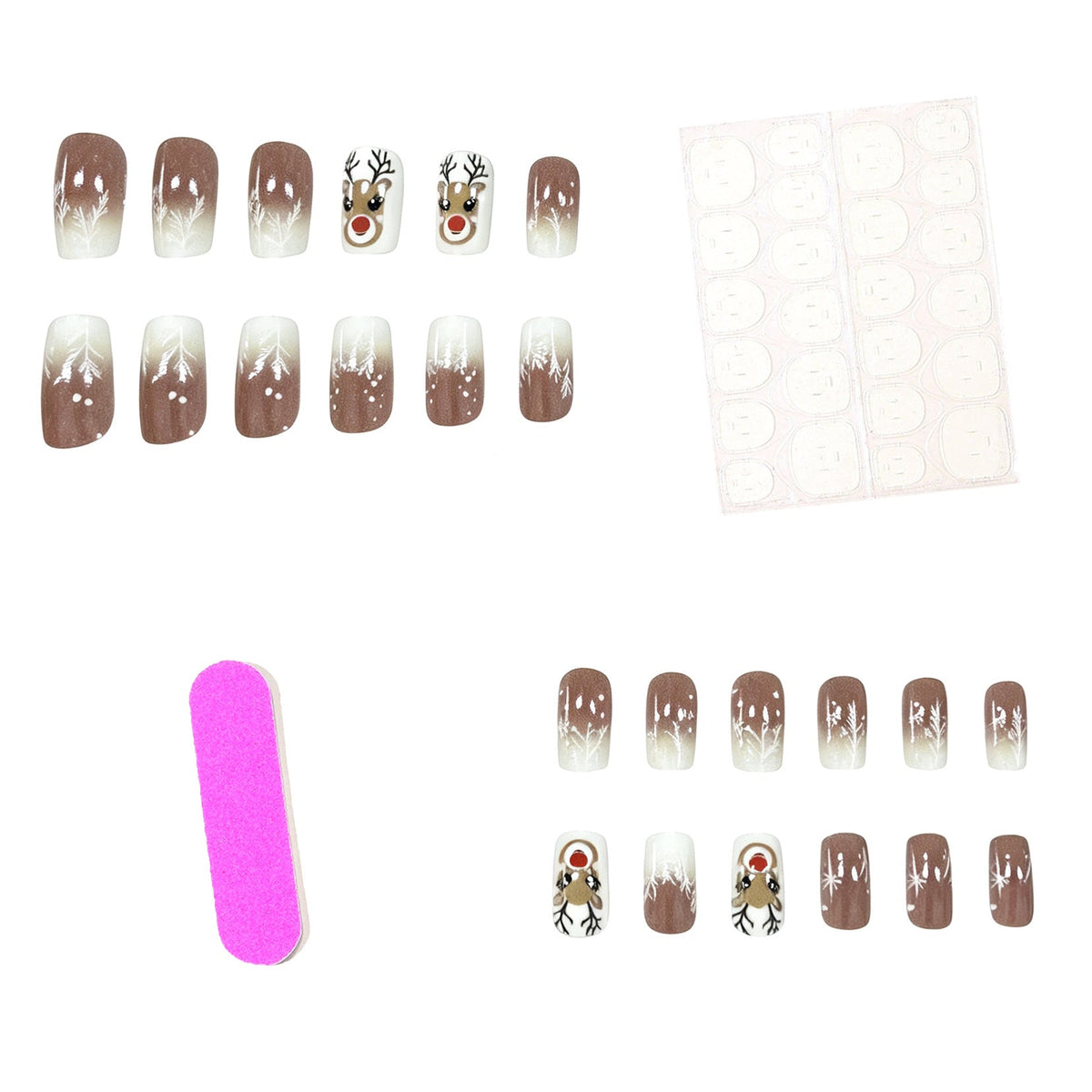 Christmas Gel Nails with Reindeer and Snowflake Art | Brown and White Ombre Tips | Quick Salon Finish at Home