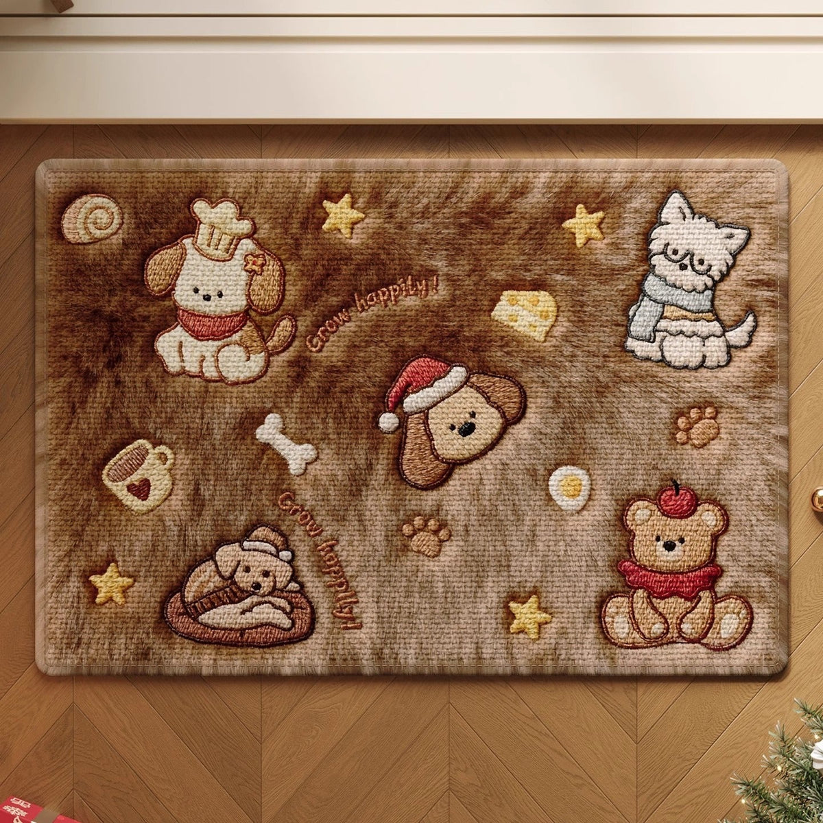 Gingerbread Christmas Door Mat with Snowflake Print | Non-Slip Weather Resistant Fibers | Indoor Outdoor Holiday Decor