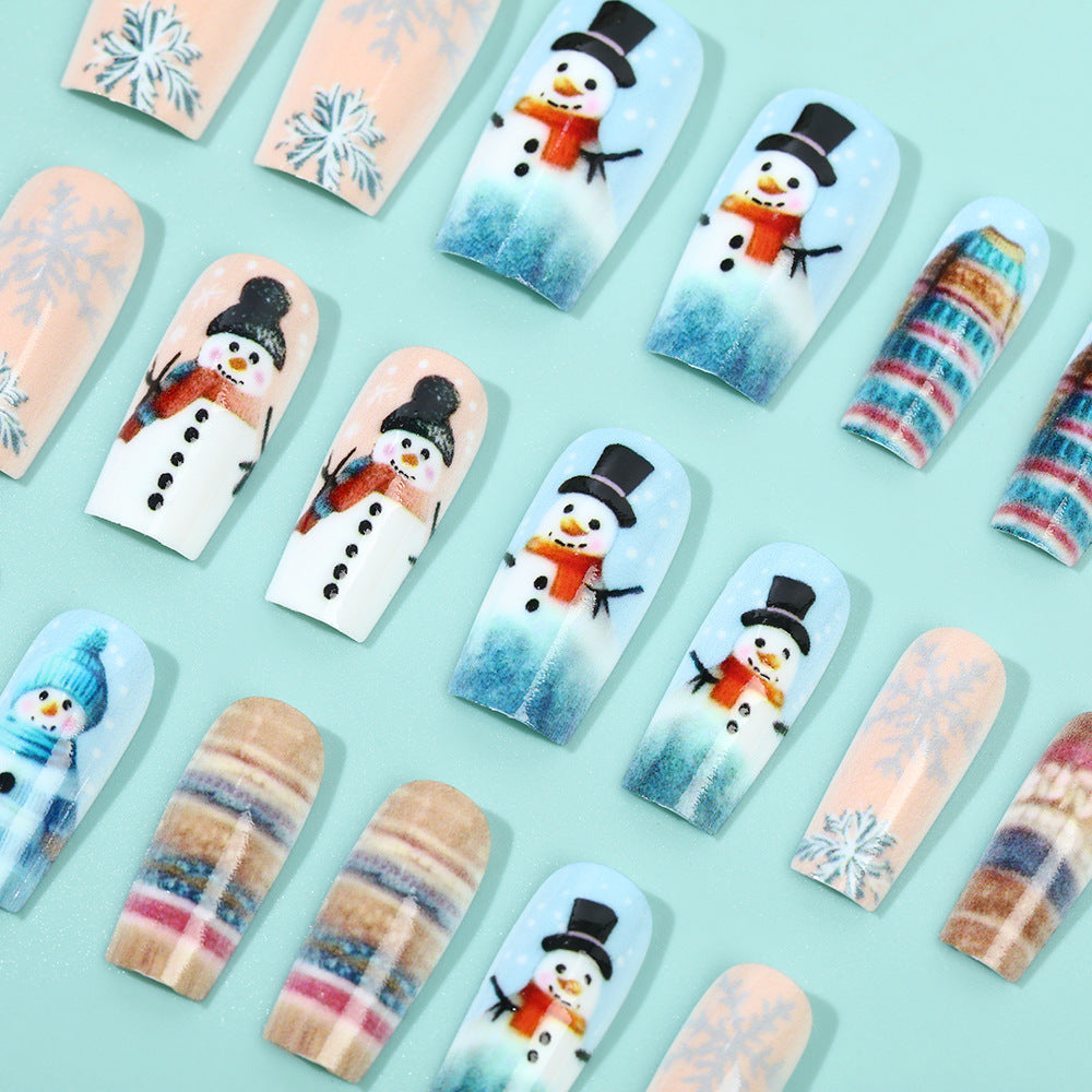 Snowman Fake Nails in Mixed Sizes | Festive Christmas Nail Designs for Winter | Easy Press On Manicure for Holiday Parties