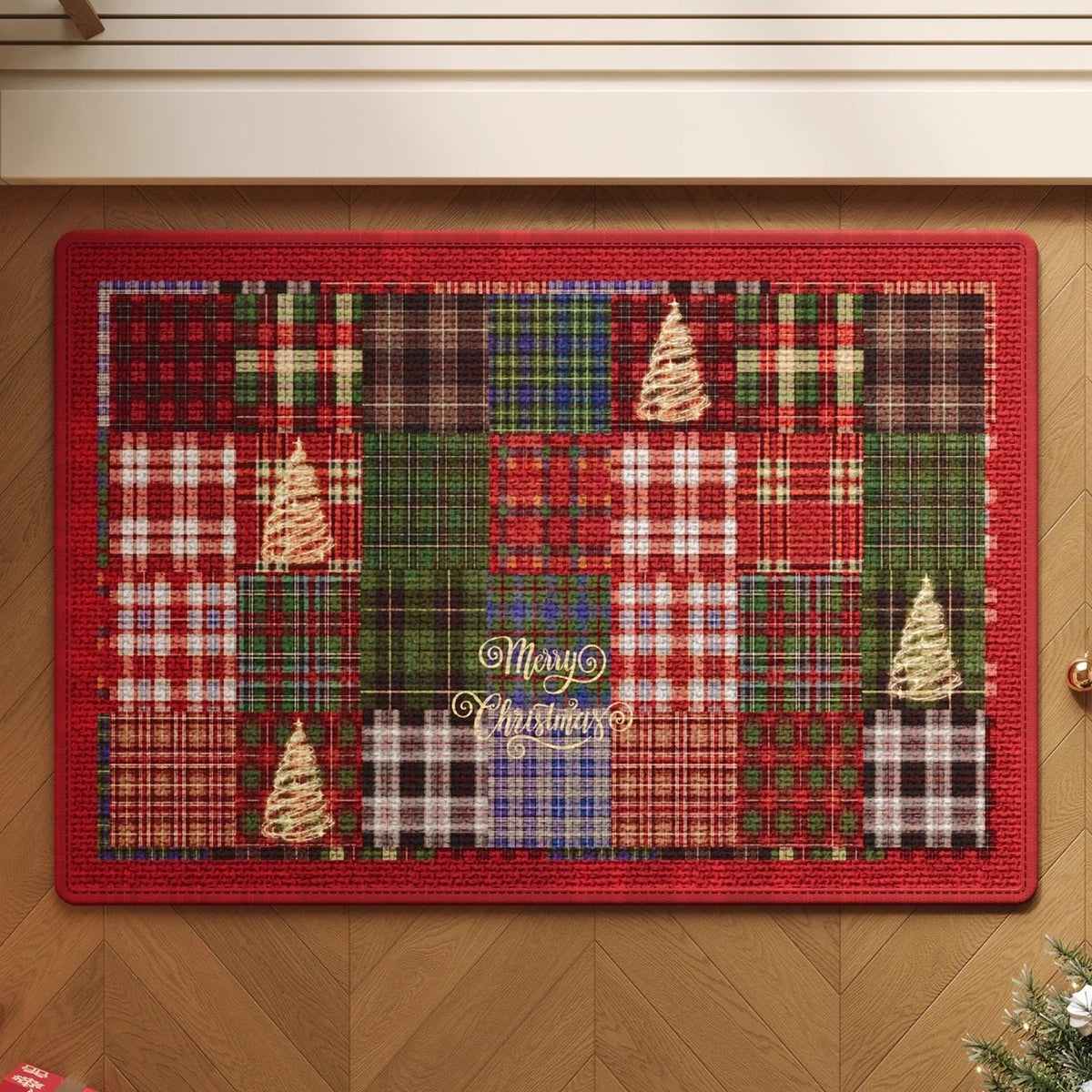 Gingerbread Christmas Door Mat with Snowflake Print | Non-Slip Weather Resistant Fibers | Indoor Outdoor Holiday Decor