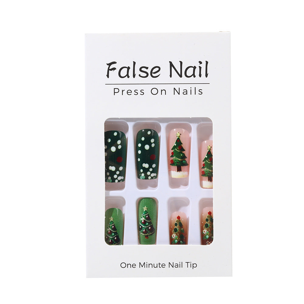 Xmas Nails with Christmas Tree Design | Press On Nail Kit with File Included | Easy Festive Manicure for Winter Parties