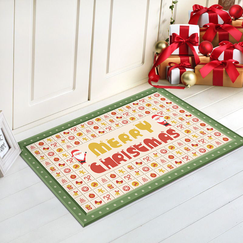 Merry Christmas Door Mat with Santa Print | Non-Slip Backing, Easy to Shake Clean | Indoor Outdoor Entrance Decorations