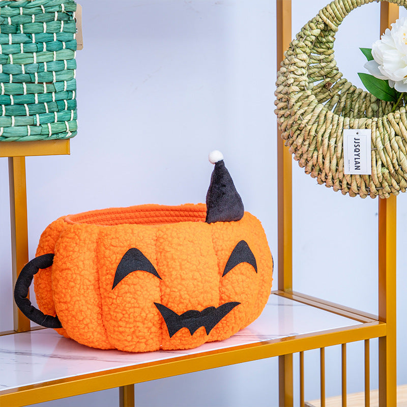 Halloween Pumpkin Decorative Basket | Available in Orange, Beige | Holds Treats and Decorations, Then Stores Them After