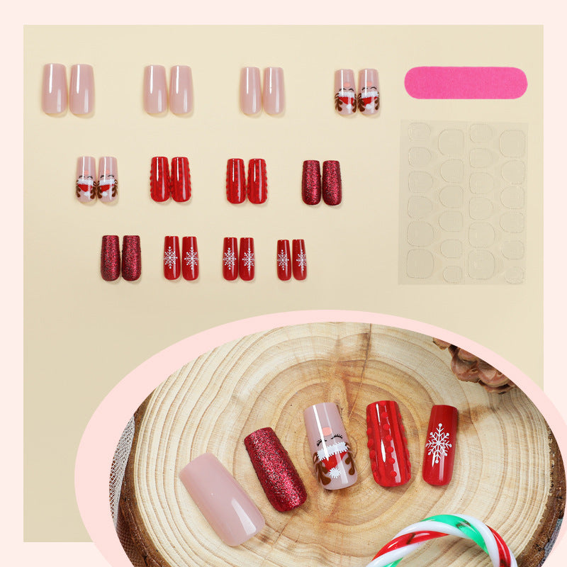 Xmas Nail Designs with Reindeer and Snowflakes | Press On Nails in Blue | Festive Christmas Manicure for Holiday Photos
