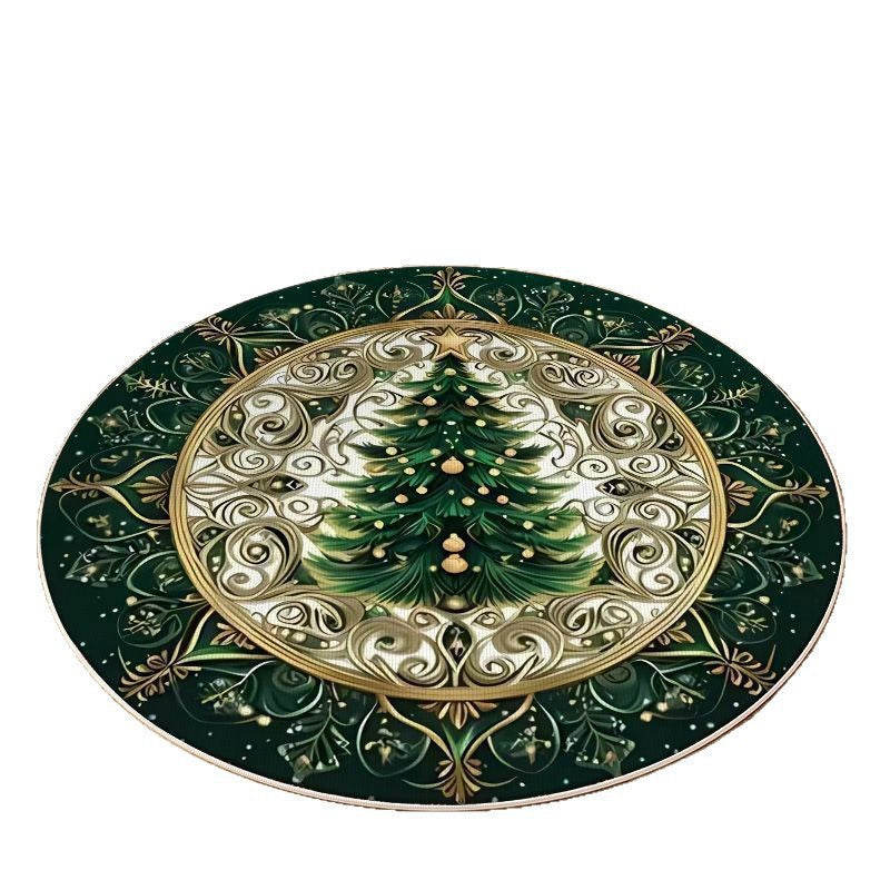 Christmas Tree Round Rug with Gifts and Snowflakes | Machine Washable Festive Floor Mat | Several Seasonal Sizes
