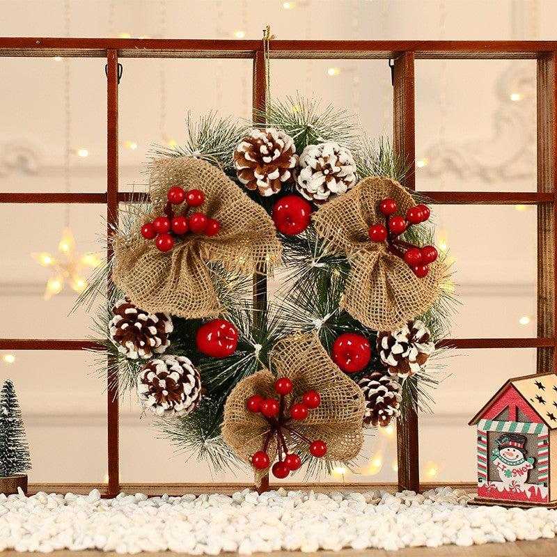 Christmas Wreath in Jute with Pinecones and Artificial Berries | Bow Detail and a Sturdy Hanging Loop | 5 Styles