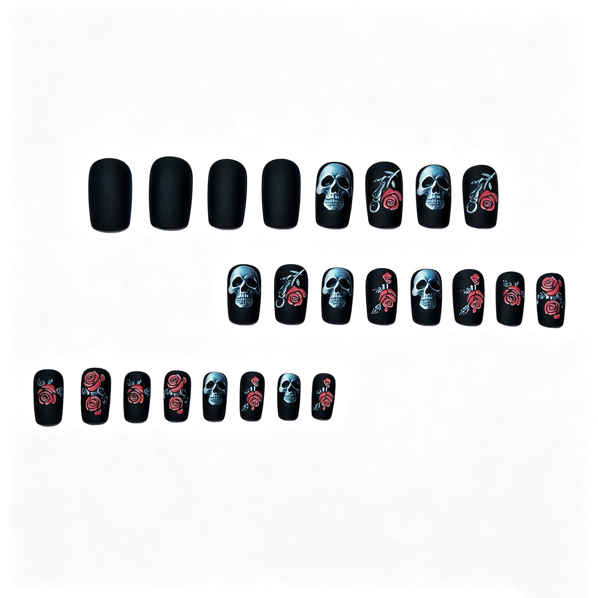 Halloween Skull Floral Gothic Press-On Nails | Available in Jelly | Glue-Free Application in Minutes for Parties and Nights Out