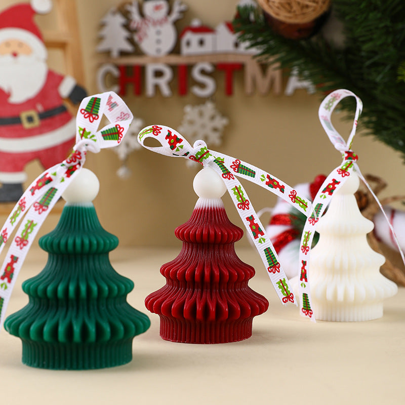 Hand Poured Soy Christmas Tree Candle with Ribbon Loop | Hangs on a Wreath or Garland | Festive Holiday Decorations in a Gift Box