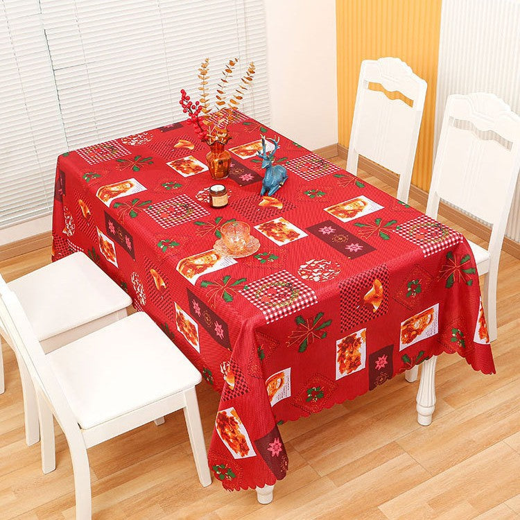 Christmas Tablecloth with Reindeer, Snowmen and Seasonal Motifs | Stain-Resistant Weave, Machine Washable | 4 Colorways