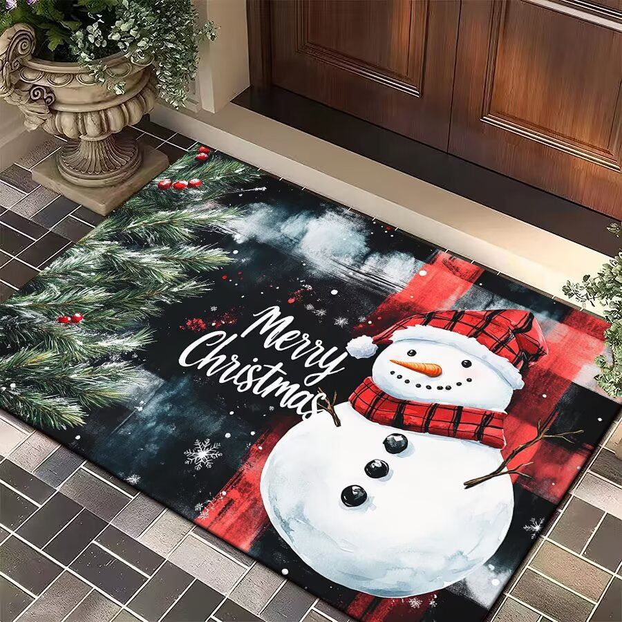 Christmas Door Mat with Santa, Reindeer and Ornaments | Festive Xmas Welcome Rug for the Porch | Holiday Entrance Decor