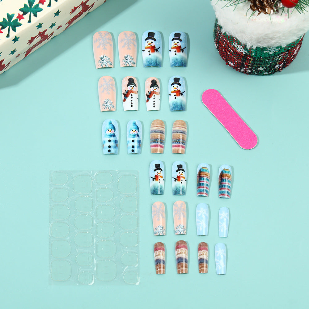 Snowman Fake Nails in Mixed Sizes | Festive Christmas Nail Designs for Winter | Easy Press On Manicure for Holiday Parties