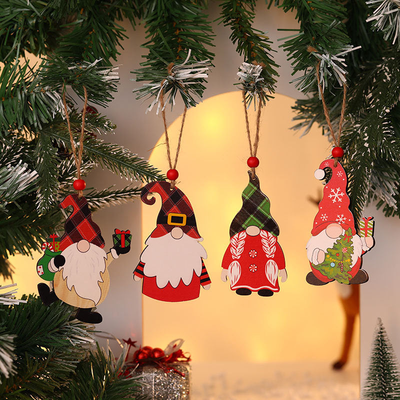 Wooden Gnome Christmas Ornaments Holding a Tree and Gift | Sturdy String Loop for Hanging | Compact Festive Decorations