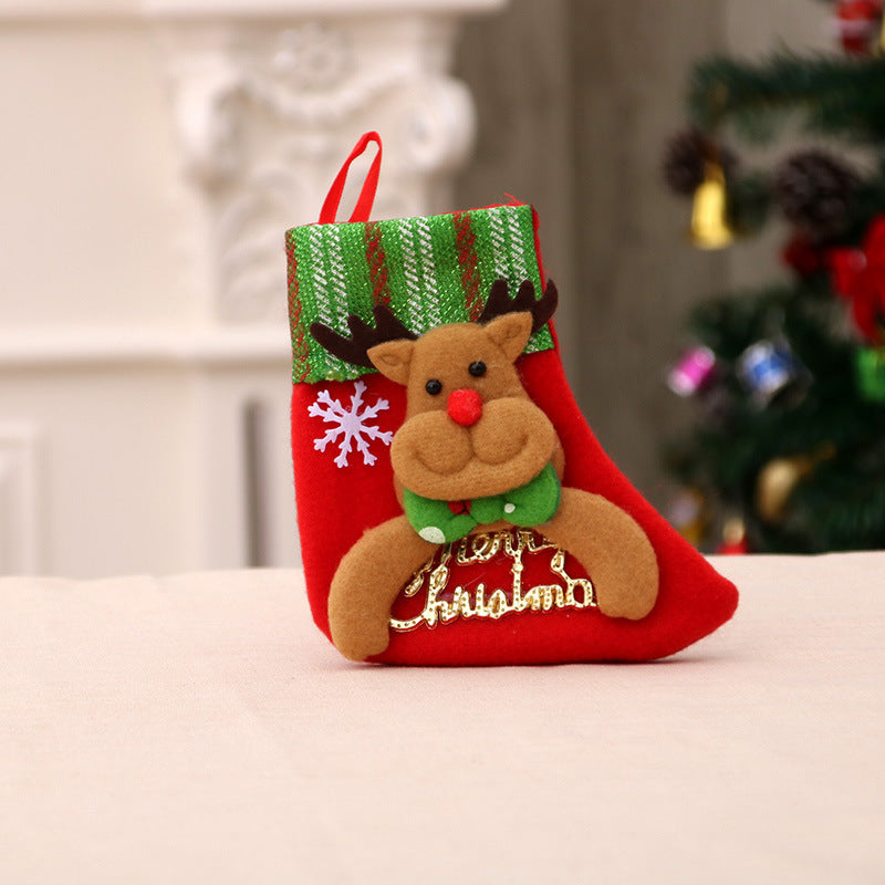 Christmas Stocking with a Plush Bear in a Santa Hat | Embroidered Snowflakes and Greeting | Mantel Decorations with a Loop