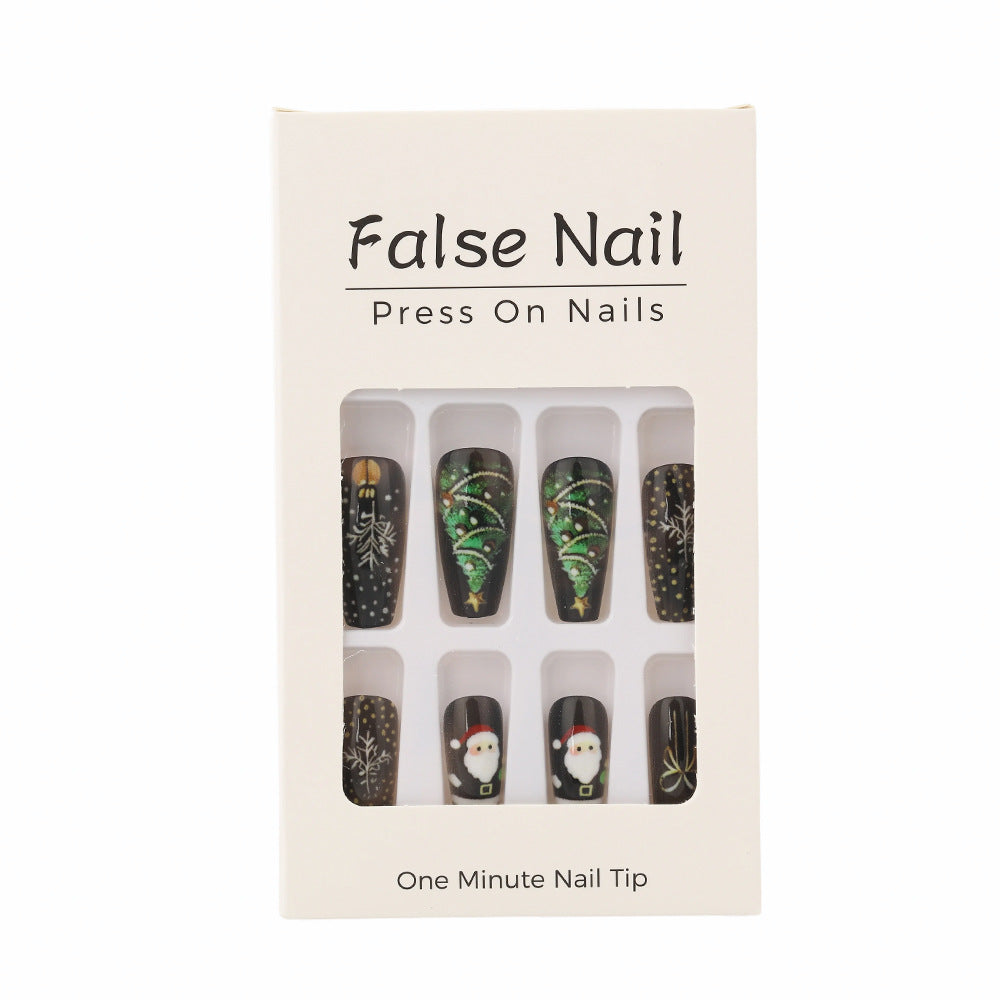 Snowman and Tree Christmas Nails | Glossy Press On Nail Set with Adhesive Tabs | Festive Winter Manicure at Home