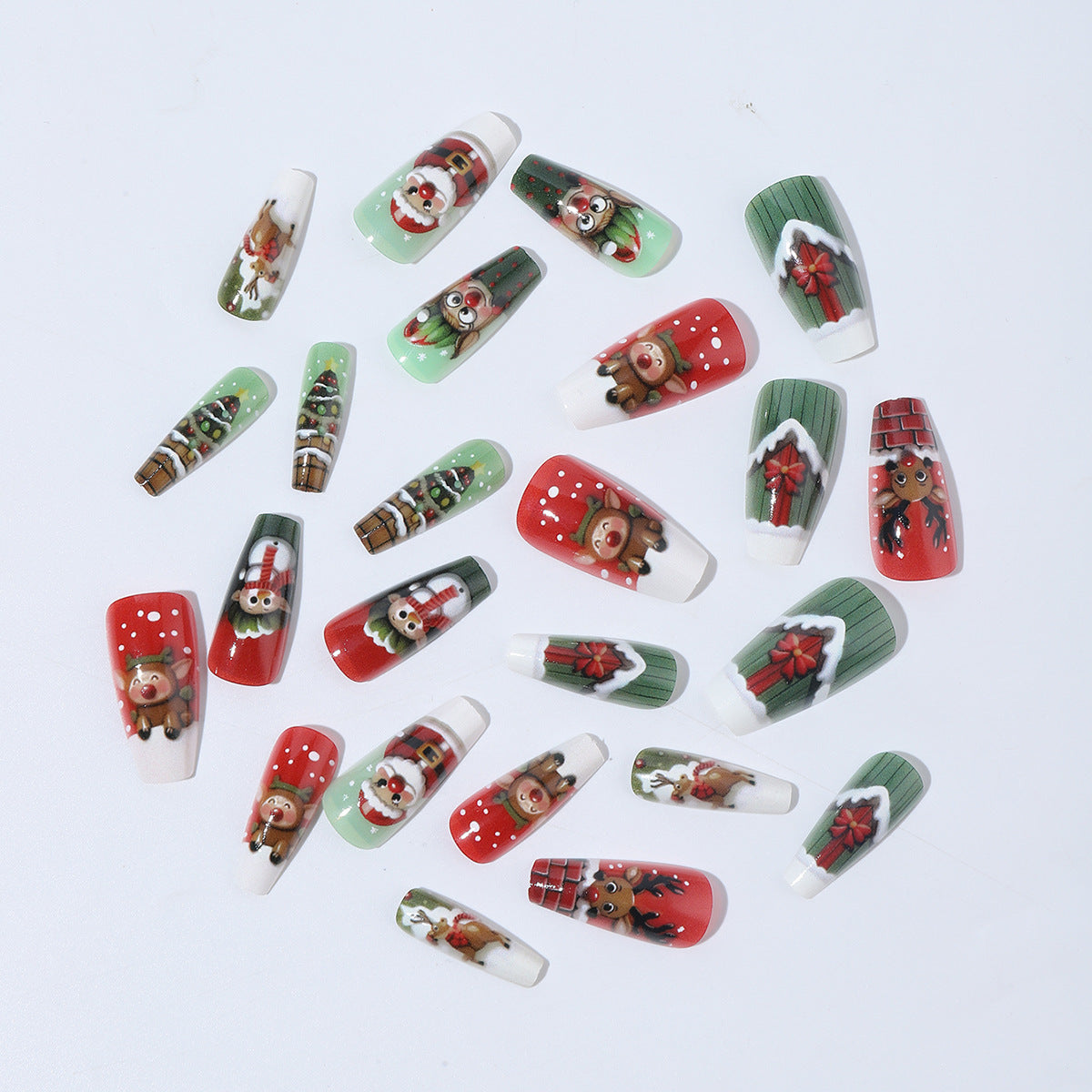 Christmas Nails with Cute Festive Motifs | Press On Nail Set in White and Two Patterns | Xmas Manicure for Family Dinners
