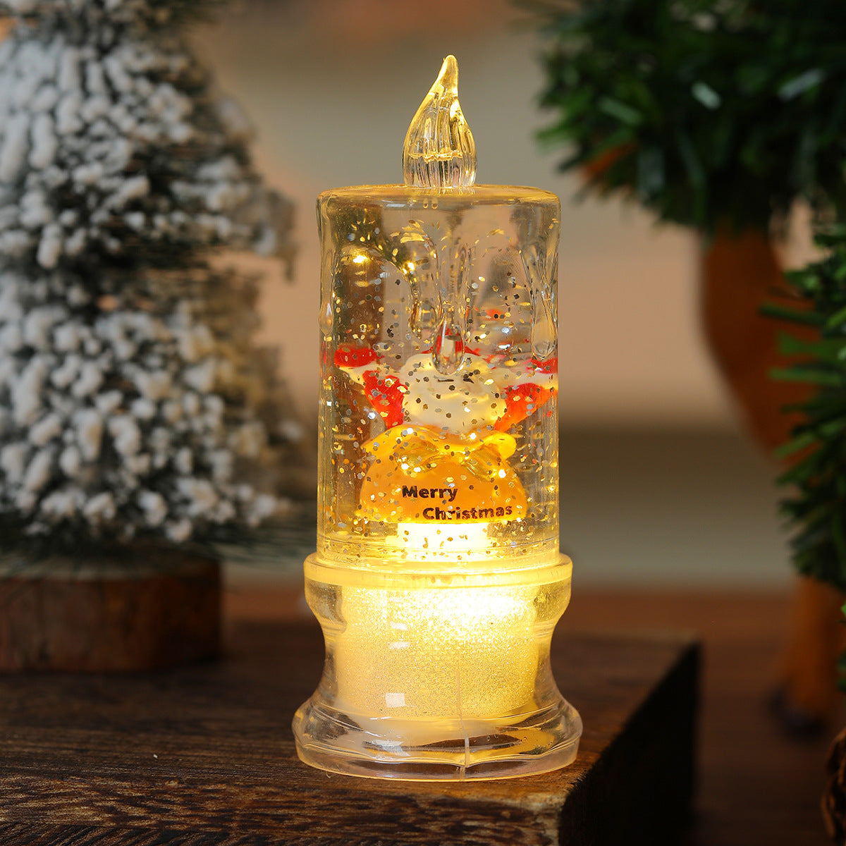 Christmas Candle Figure with a Santa Inside | LED Glow from Below the Base | Compact Holiday Decorations for Shelves