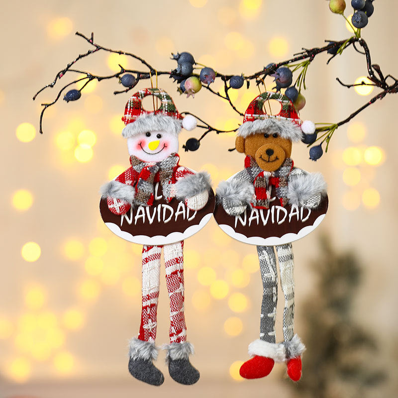Hanging Snowman Figure in Fabric and Felt | Long Dangling Legs and a Cozy Hat | Shelf and Christmas Tree Decorations