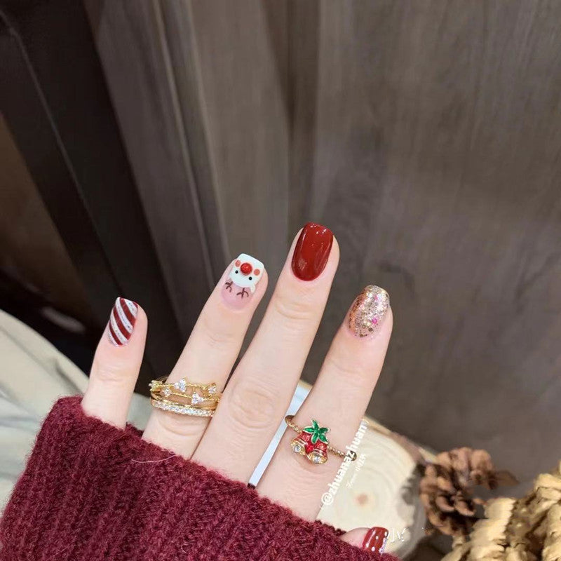 Santa Nails in Red with Glitter Effects | Christmas Nail Designs in a Full Press On Set | Festive Xmas Manicure for Parties