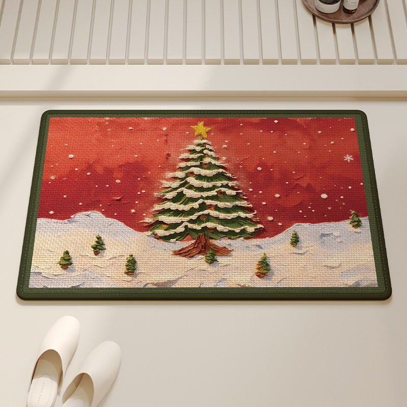 Gingerbread Christmas Door Mat with Snowflake Print | Non-Slip Weather Resistant Fibers | Indoor Outdoor Holiday Decor