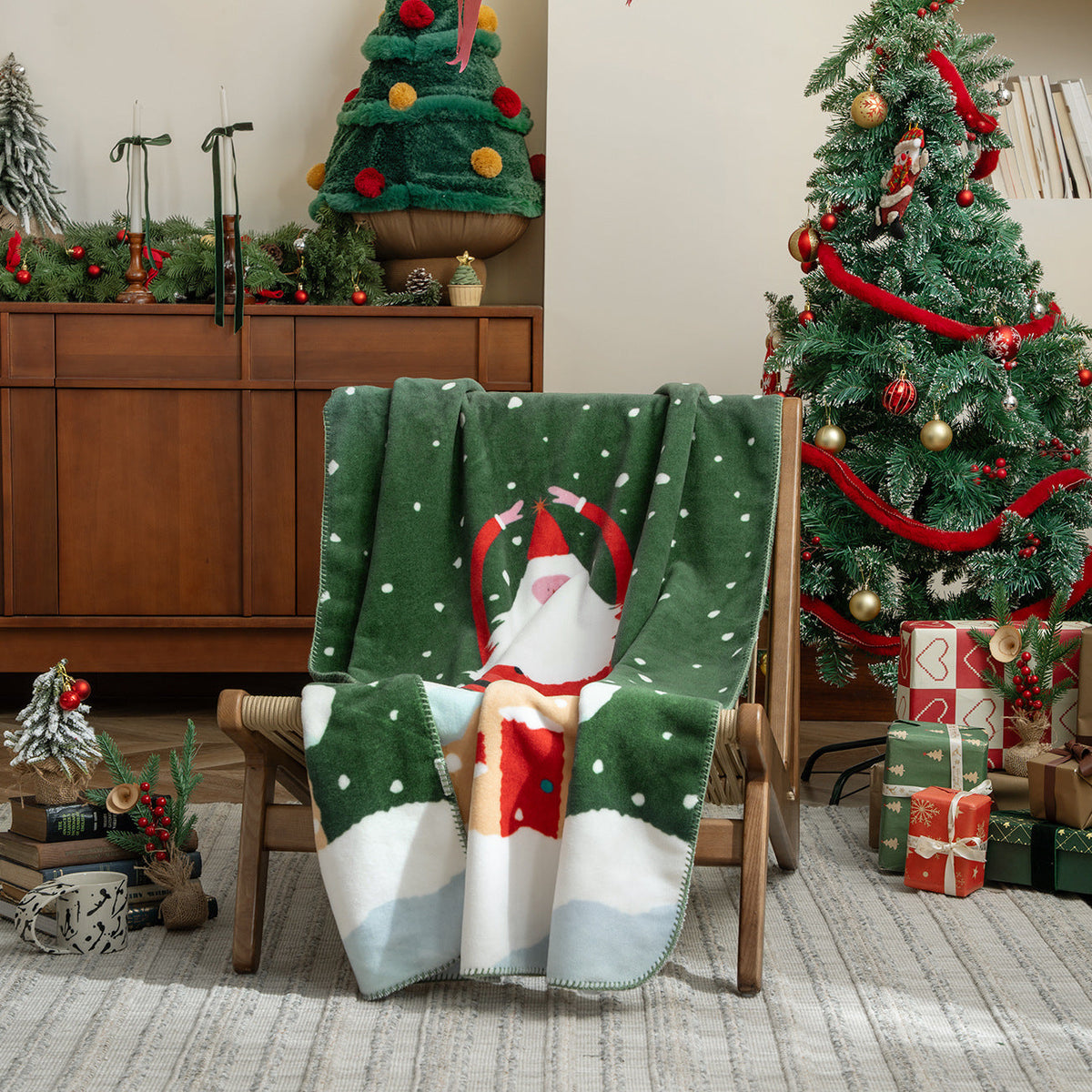 Christmas Throw Blanket with Gingerbread and Candy Cane Print | Soft Festive Fleece for Sofa and Bed | Stitched Border, 59 x 39 in