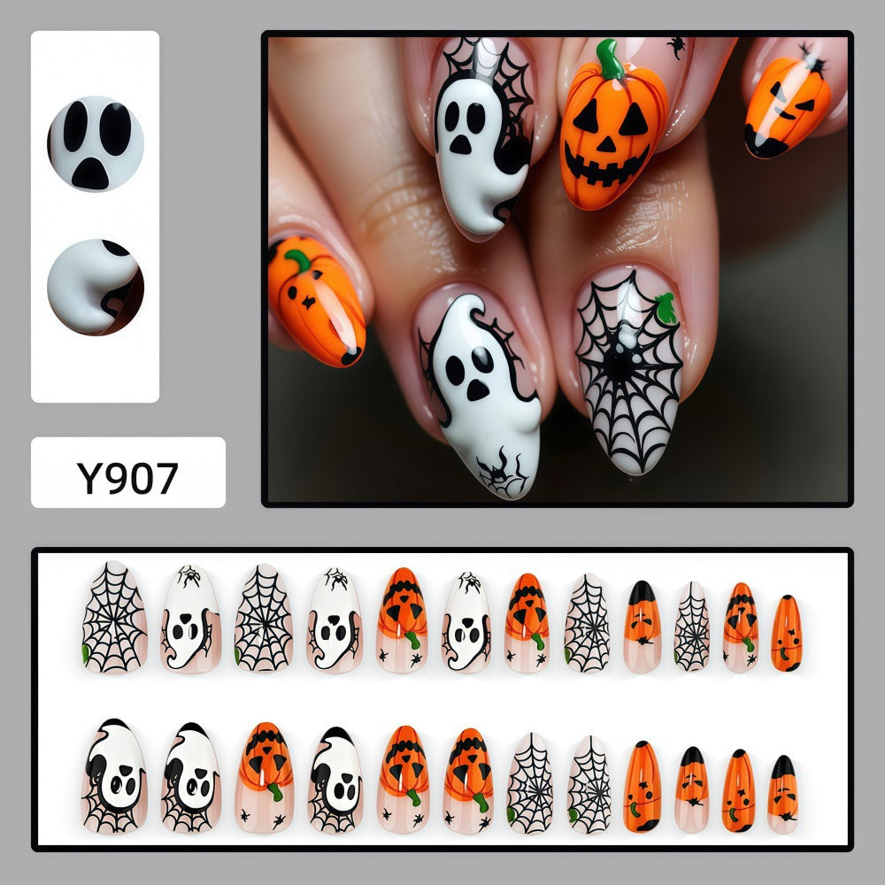 Halloween Pumpkin Ghost Press-On Nails | Available in Yellow | Glue-Free Application in Minutes for Parties and Nights Out