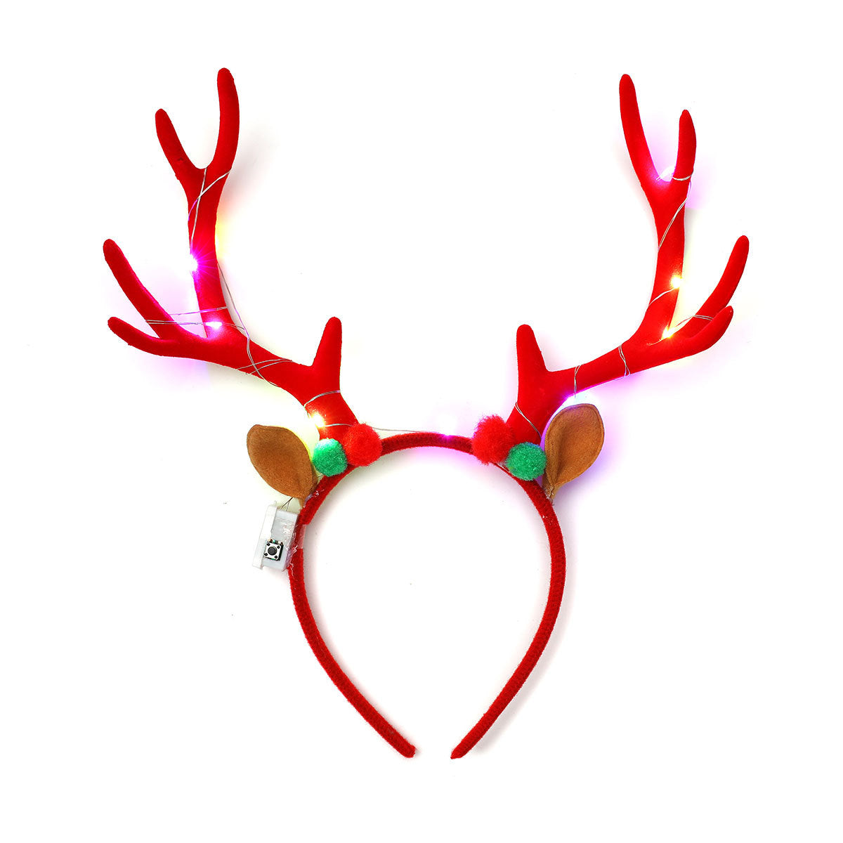 Light Up Reindeer Antler Headband with Glitter Foil Accents | Adjustable One Size Party Wear | Festive Christmas Photo Prop