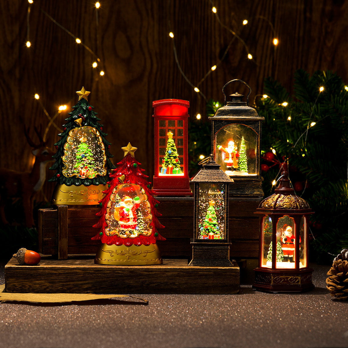 Telephone Box Christmas Decorations with a Snowman Scene | Battery Powered Lantern for Indoor or Outdoor Use | Warm Snowy Glow