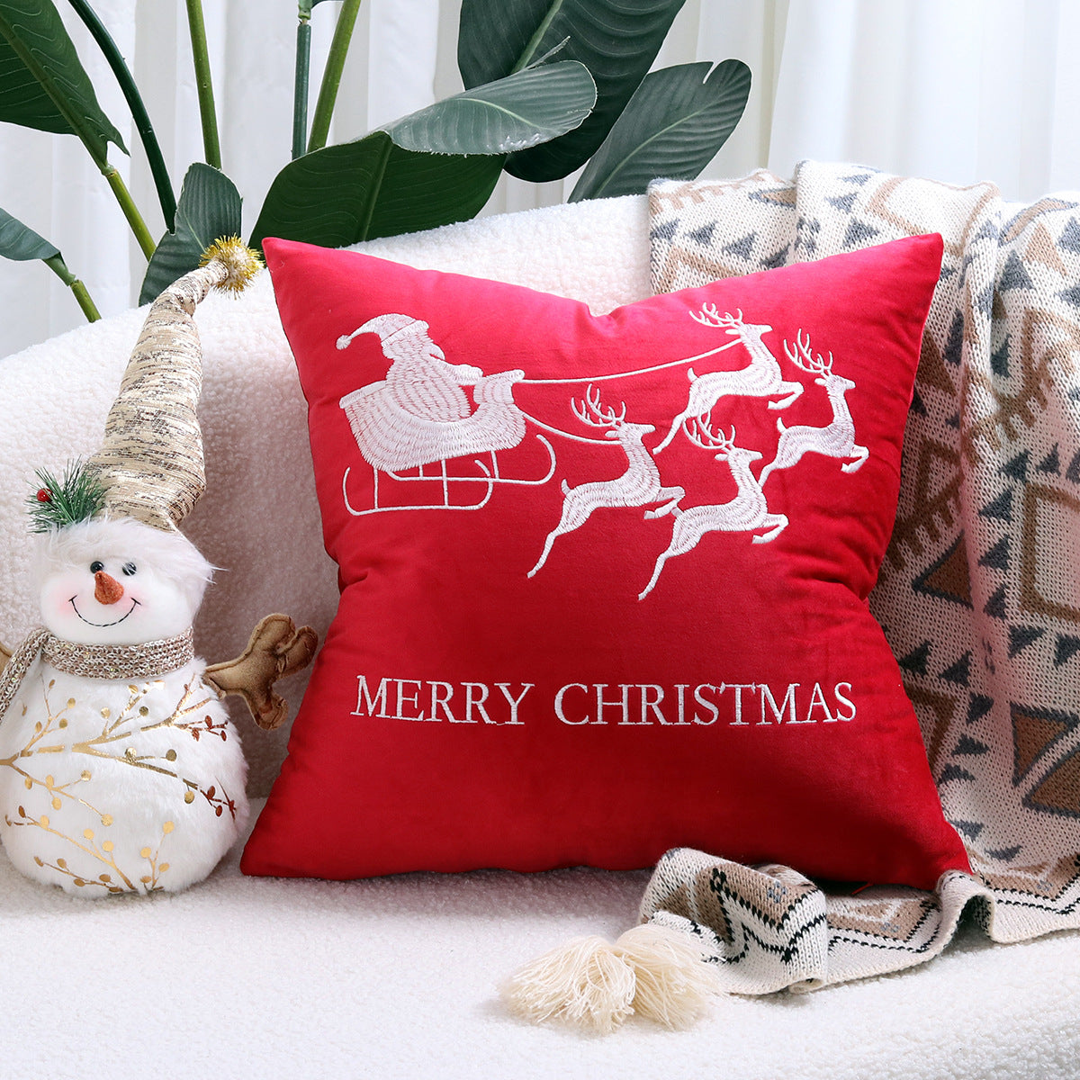 Christmas Living Room Throw Pillow Cover with Deer Silhouette | Removable Case with Discreet Zipper | 42 Designs, 17.72 x 17.72 in
