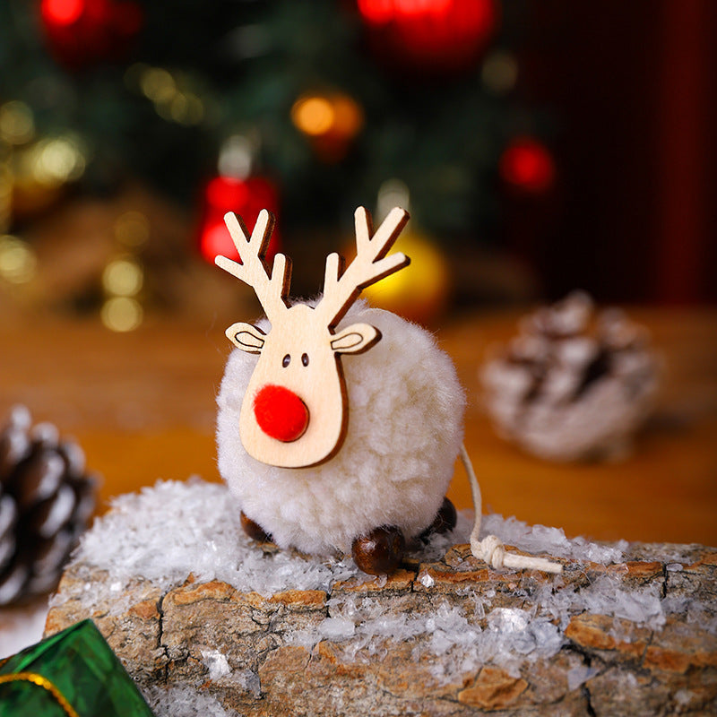 Reindeer Ornaments with a Pompom Body and Wood Antlers | Brown, White, Red or Grey | Christmas Decorations to Hang