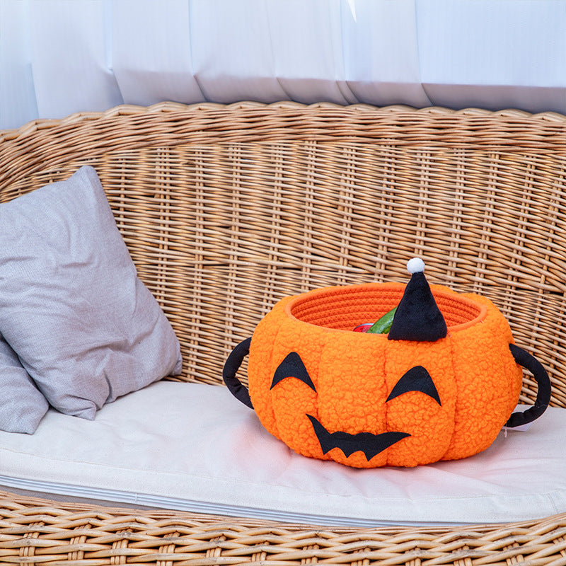 Halloween Pumpkin Decorative Basket | Available in Orange, Beige | Holds Treats and Decorations, Then Stores Them After