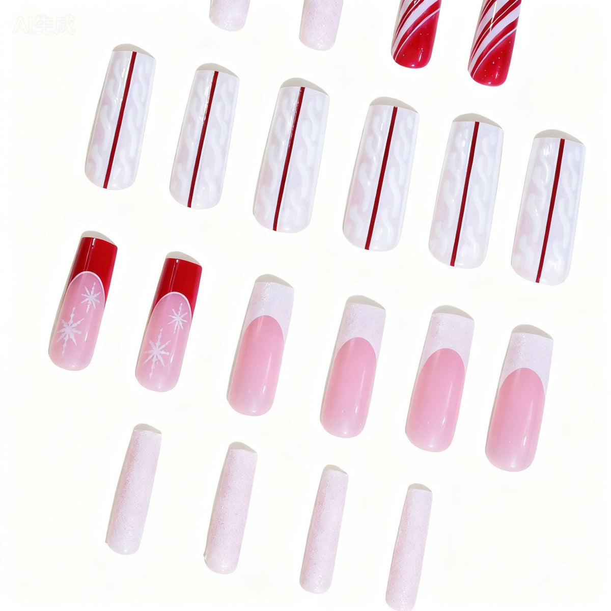 Christmas Acrylic Nails with Glitter and Candy Stripe Art | Long Coffin Press On Tips | Comfortable Fit for Parties