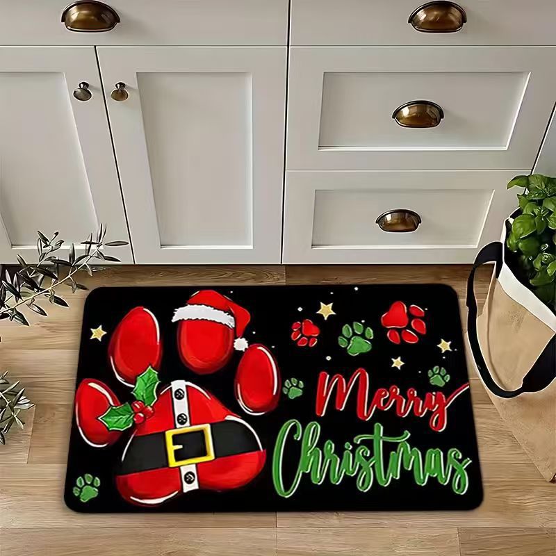 Christmas Door Mat with Reindeer and Santa Hat Design | Non-Slip Weather Resistant Fibers | Festive Entryway Decor for Patios