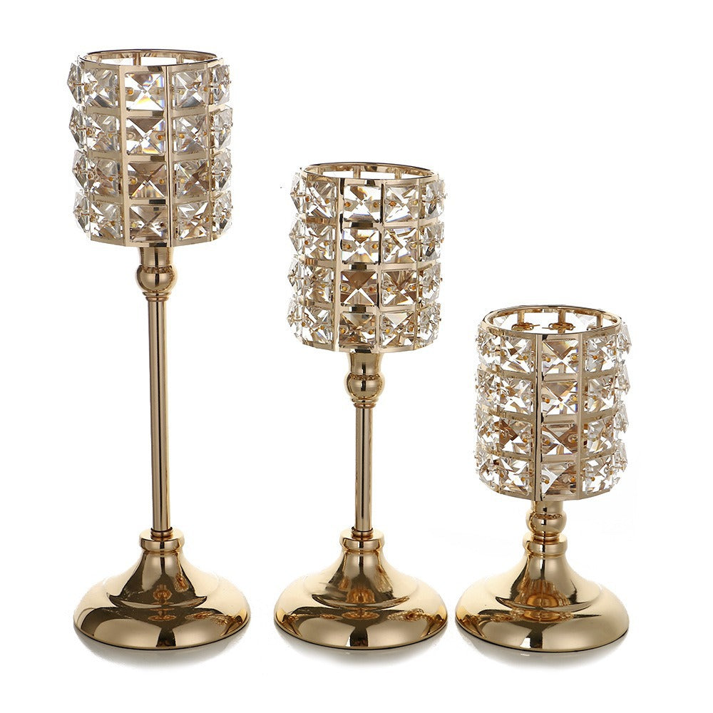 Crystal Candle Holder on a Tall Gold Metal Stand | Tealight Decor for the Dining Table | 3 Sizes