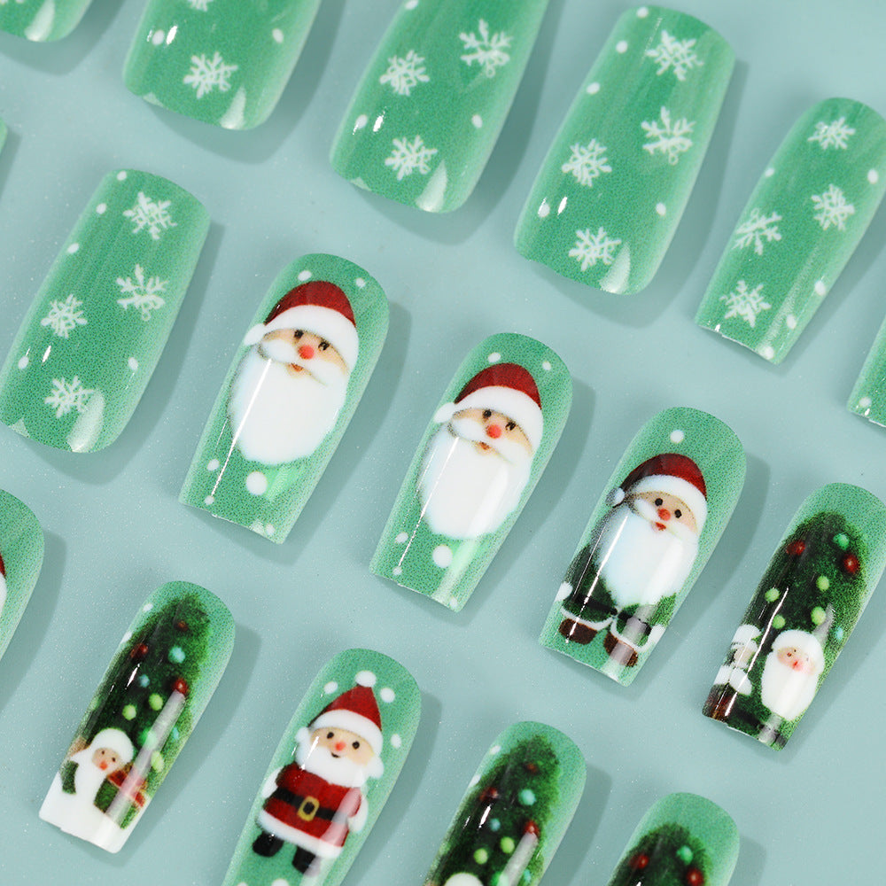 Santa Christmas Nails with Snowflake and Glitter Art | Glossy Press On Nail Designs | Festive Winter Manicure Kit