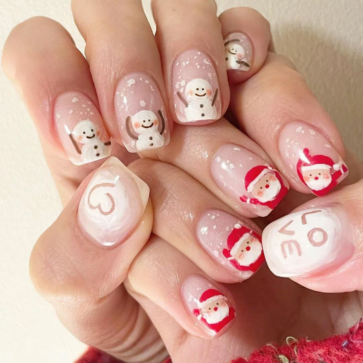 Santa and Snowman Nails for Christmas | Glossy Press On Nail Designs for Winter | Festive Manicure Kit for Home Parties