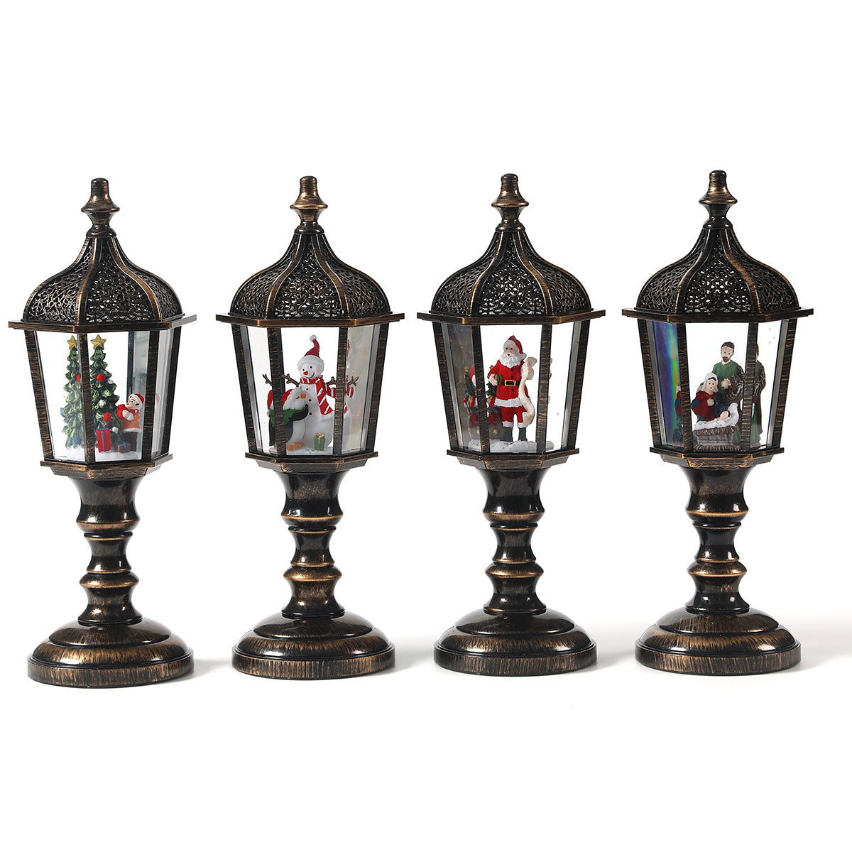 Street Lamp Style Christmas Lanterns with a Santa Scene | Detailed Winter Landscape Inside | Lightweight and Easy to Move