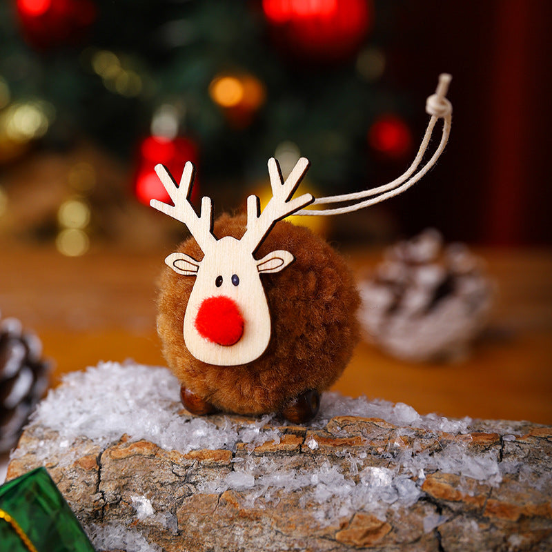 Reindeer Ornaments with a Pompom Body and Wood Antlers | Brown, White, Red or Grey | Christmas Decorations to Hang