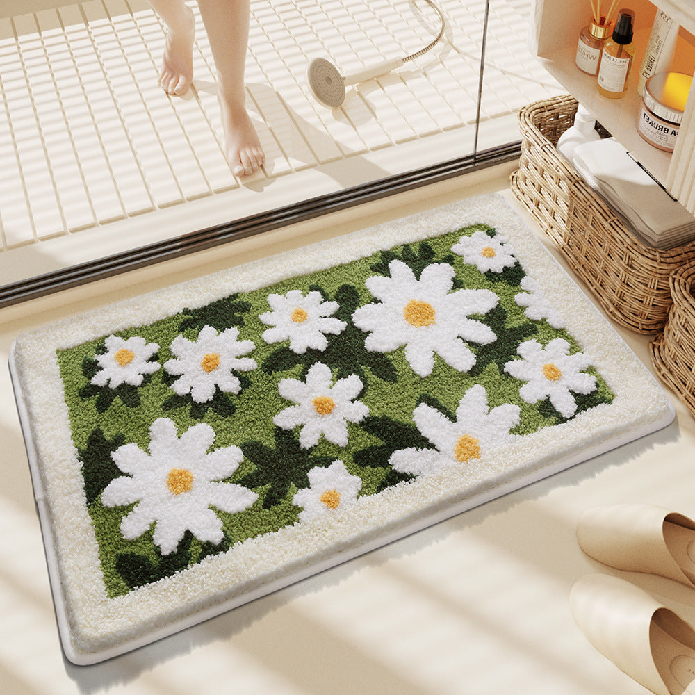 Floral Tufted Bath Mat with Non-Slip Backing | Plush Bathroom Rug with Scalloped Border | 3 Colors