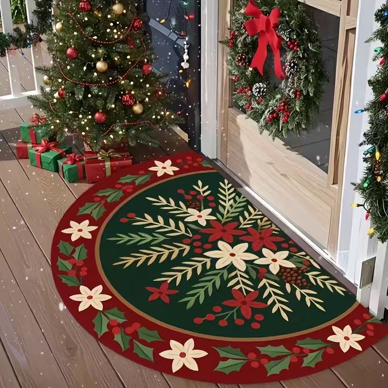 Christmas Door Mat with Reindeer and Santa Hat Design | Non-Slip Weather Resistant Fibers | Festive Entryway Decor for Patios
